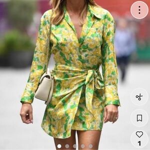 Zara Retro Floral Satin Wrap Mini Dress - size XS